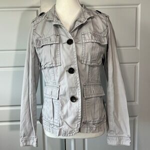 Eddie Bauer Womens Jacket Medium Petite Gray Cotton Utility Military Style